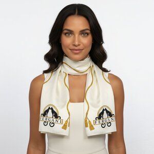 Vintage FERGANI Emanuel Geraldo Long Cat Poly Scarf Cream Black Gold Italy